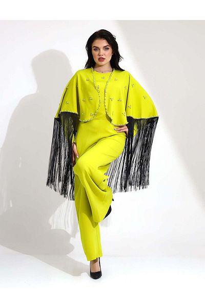 Stayele Elegant Fringe Embellished Jumpsuit with Cape