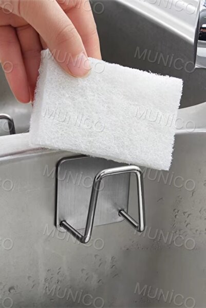 Munico Kendinden Yapışkanlı Paslanmaz Çelik Süngerlik Raf – Delmeden Montaj, Mutfak ve Banyo İçin Uygun