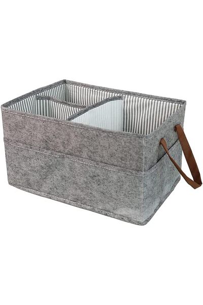 LUXE Day Organizer Gray Fabric Leather Handle Felt 3 Compartment Bag Organizer Organizer (Gray) Lxshp 105