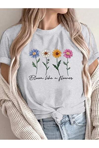 PALPİTO Tricou oversize cu imprimeu gri Like a Flower pentru femei