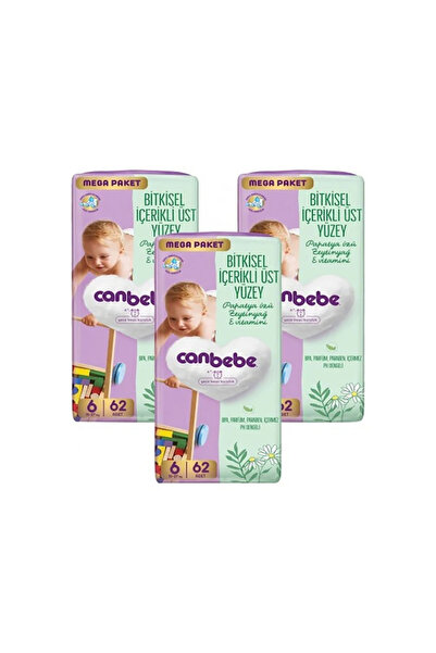 Canbebe Bebek Bezi x 3 Mega Paket 6 Beden Xl 15-27kg 62'li