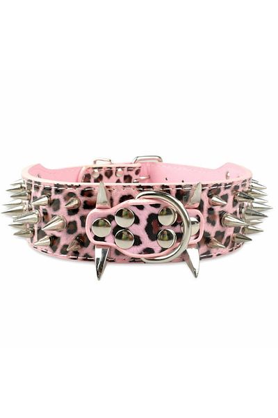 EvrikaUnity Zgarda Tigrata Spike de Metal pentru Caini, Circumferinta ajustabila gat 53-61 cm, L, Roz