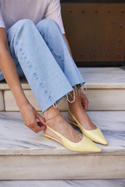 ANGELİNA JONES Haris Women's Tereyag Yellow Real Leather Mini Heel Slingback Shoes