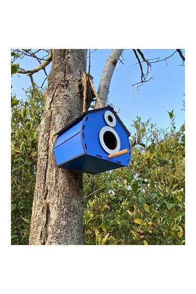 WoodenZoo Wooden Decorative Bird House Nest, Nest, Balcony, Garden Accessory (Blue 15X12X13 cm)