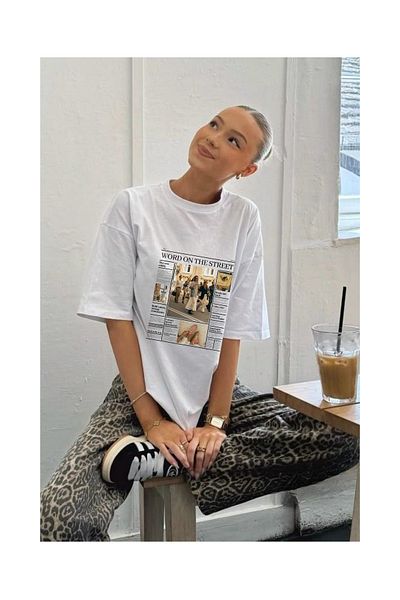 Le'sluette shadow of style Newspaper Printed Oversize 100% Cotton T-Shirt