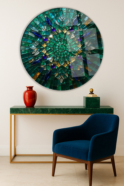 TAULART VİTRAY TEMALI DEĞERLİ TAŞLAR TASARIMI KIRILMAZ LÜKS CAM TABO EV HEDİYESİ ULTRA CANLI RENKLER