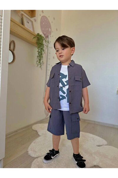 Kidmark Çocuk Modası Boy's Cargo Pocket 3-Piece Summer Gray Suit