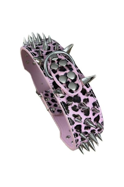 EvrikaUnity Zgarda Tigrata Spike de Metal pentru Caini, Circumferinta ajustabila gat 53-61 cm, L, Roz