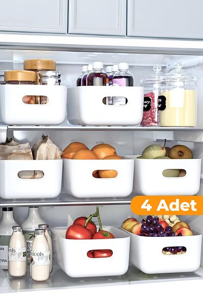 ESTİ 4 Pieces - 4 Lt Multi-Purpose Cabinet Organizer Box |   Refrigerator, Kitchen, Bathroom, Makeup Storage Container