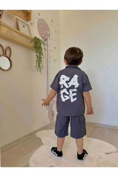 Kidmark Çocuk Modası Boy's Cargo Pocket 3-Piece Summer Gray Suit