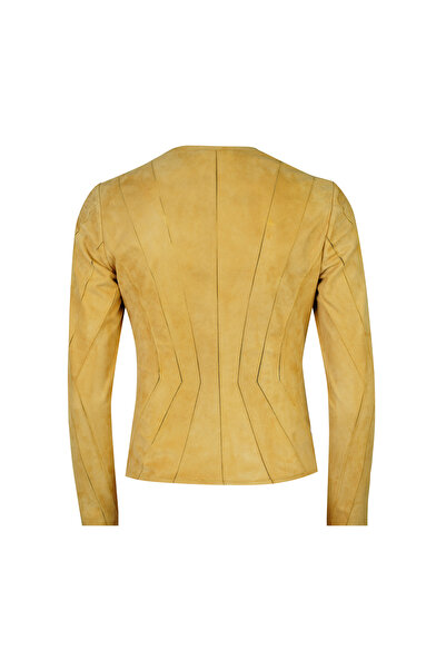 Desa Bienna Yellow Women's Paneled Suede Leather Jacket