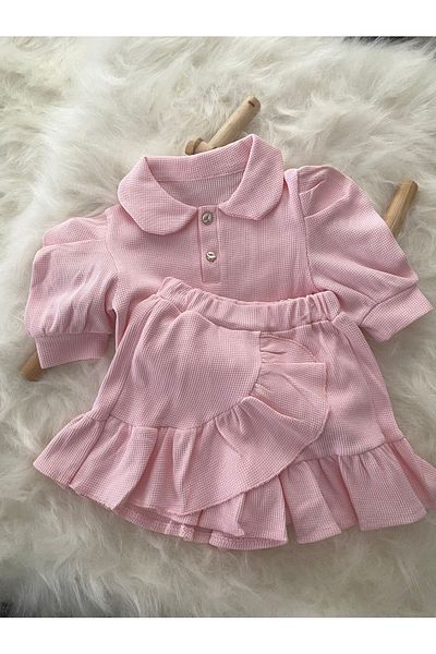 Balbadem baby kids Baby Collar, Balloon Sleeves, Shorts Skirt, Girl's Summer Combination 3-12 Years