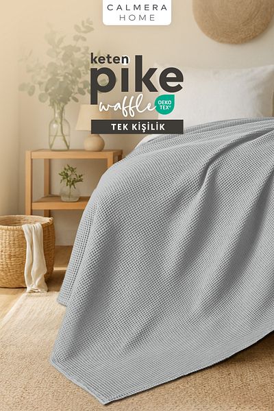 Calmera Linen Single Waffle Pike |   Bed & Sofa Cover - Shawl |   Premium Cotton - Summer |   Light Gray