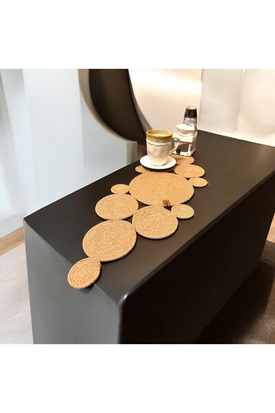 CAPELLA ÖRGÜ ATÖLYESİ Doğal Hasır Görünümlü Suplalı Masa Runneer-Elişi Masa D...