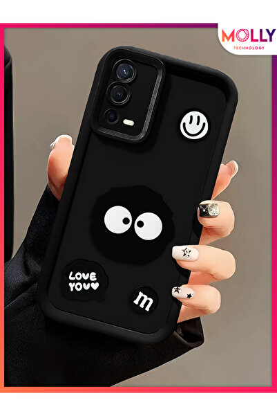 Molly Oppo A55 İçin Siyah Kenarları Kalın 3d Kabartmalı Cute Doodle Silikon K...