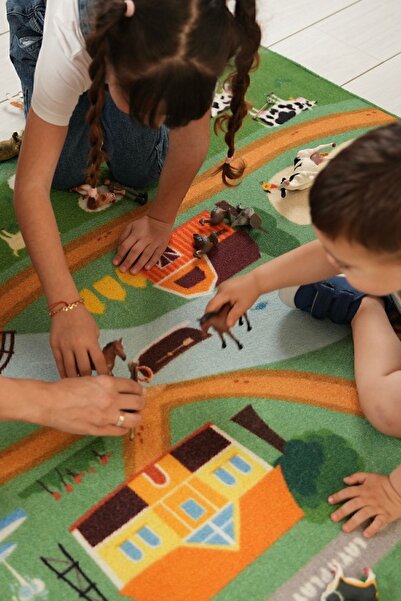LAY'n PLAY Farm&village Oeko-tex Sertifikalı Eğitici Çocuk Oyun Halısı Bukle Tufting Antialerjik Kaymaz Taban