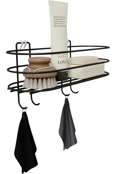 STOREMAX SRT Organizer κουζίνας μπάνιου Οβάλ Επίπεδη θήκη για πετσέτες μπάνιου Ράφι σαπουνιού Μαύρο ματ ράφι ντους (k