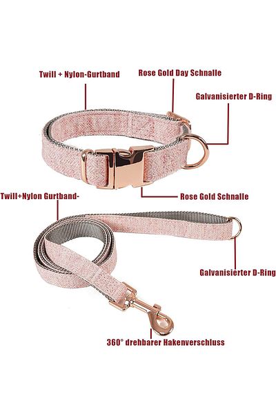 EvrikaUnity Set Zgarda cu Lesa 1,25m pentru caini, Stil Casual, Circumferinta ajustabila gat 45-65 cm, L, Roz