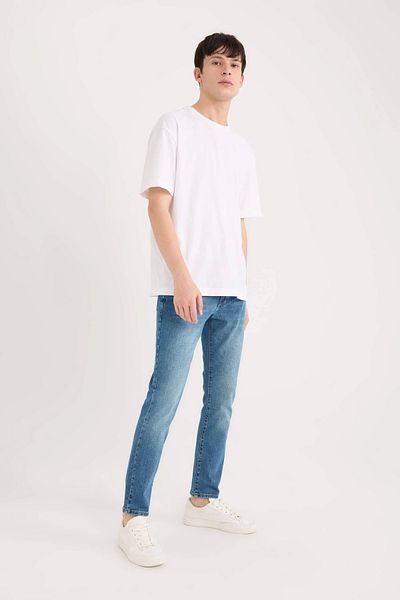 DeFacto E5429 Μπλε Pedro Slim Fit Skinny Fit Κανονική μέση στενή παντελόνι Jean