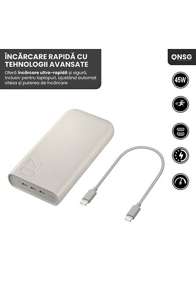 Samsung External Battery 20000mah, 45w Pd, 3x Usb-c, Fast Charging, Beige