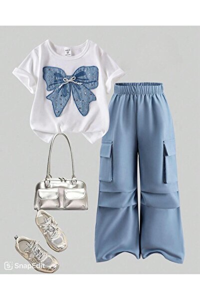 Bebeğimin Dolabında Girl's Top and Bottom Set Applique Butterfly White