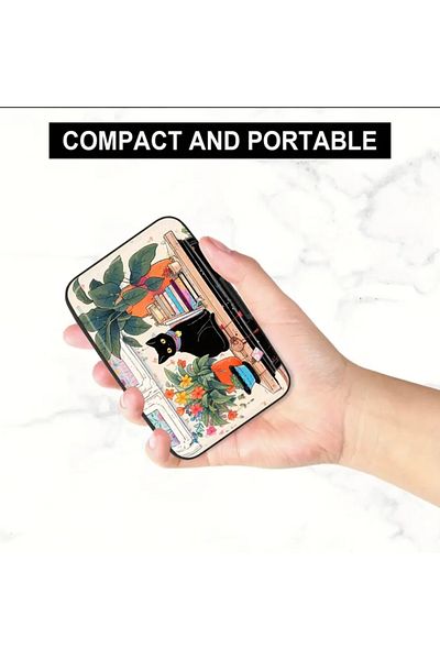 ORGANICYOU LINJIN Компактен RFID блокиращ портфейл от алуминий с котешки мотив
