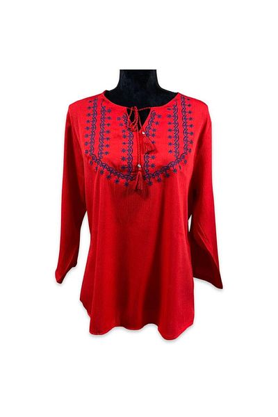 Intisimo Women's Blouse, Traditional Motifs, Red - 40/XL
