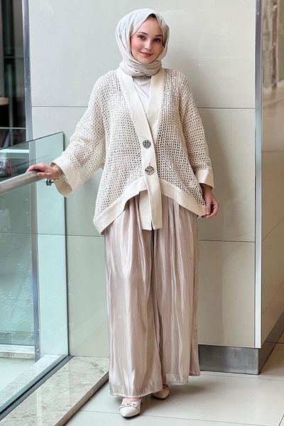 MİANOTTE Mianotte Mesh Jacket Wrinkle Satin Pants Suit