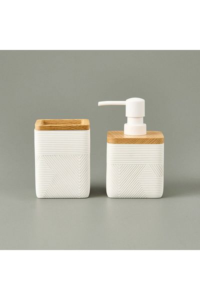 MATMEL Madera Set of 2 Bathroom Liquid Soap Dispensers - White