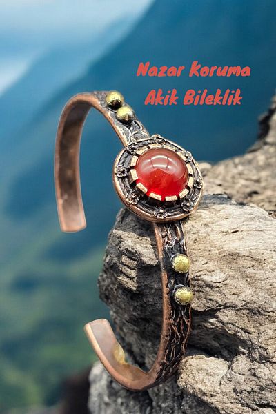 NBS Beautiful Naturel Stones Copper Bracelet (Pure) Adjustable Agate Stone Antique Unique Design (Evil Eye)