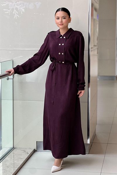 FUAT GÜRSEN Fuat Gürşen Eight Snaps Self Patterned Belted Viscon Dress