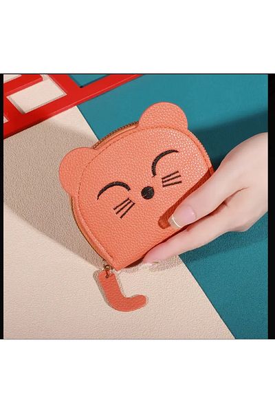 ORGANICYOU Ganzu Cute Cartoon Cat Mini Wallet - with Multiple Card Slots, Zipper Closure