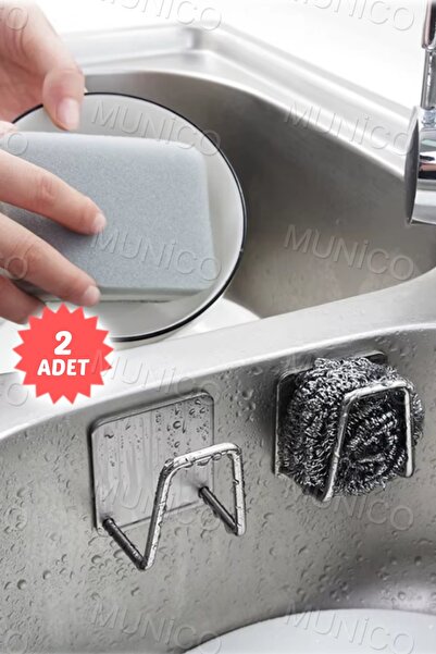 Munico 2 Adet Yapışkanlı Askılı Çelik Raf – Mutfak Süngeri, Ovma Teli ve Lava...