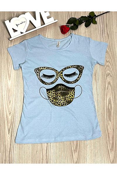 Intisimo Tricou de damă, 100% bumbac, imprimeu cu gene, albastru - S