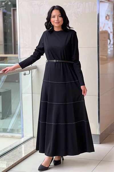 Nurcan Çetin Belted Bamboo Dress with Horizontal Stripe Detail