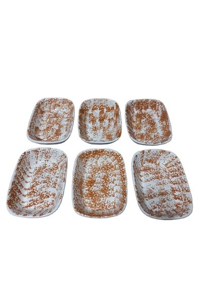 Ceka Tile Pattern 6 Piece Ceramic Rectangular Boat Plate 13 cm Brown