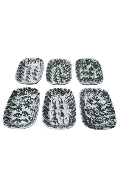 Ceka Tile Pattern 6 Piece Ceramic Rectangular Boat Plate 13 cm Gray