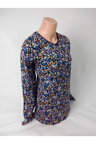 YAŞAR TRİKO Tricou pentru femei, negru, albastru, liliac, cu decolteu în U, cu mânecă lungă, cu model, cu fantă, țesută din viscoză, din bumbac pieptănat