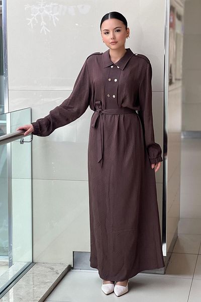 FUAT GÜRSEN Fuat Gürşen Eight Snaps Self Patterned Belted Viscon Dress