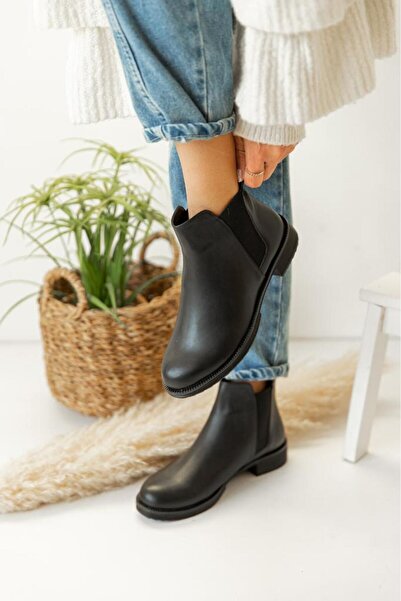 AZTEKA Kenar Lastik Detaylı Kısa Topuklu Chelsea Hafif Rahat Kışlık Klasik Kadın Bot Bootie