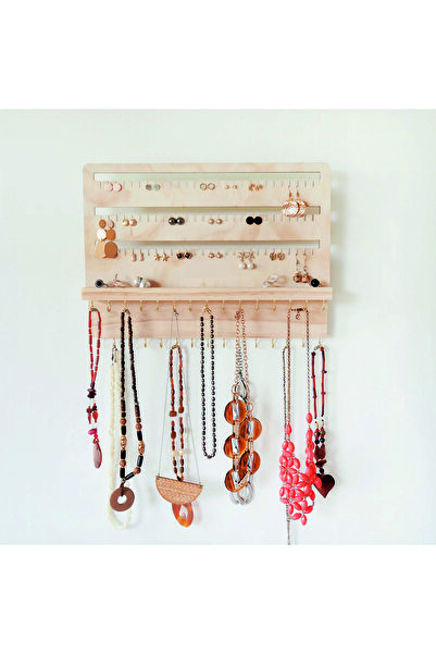 Tiydem Kolye ve Küpe Standı, Duvara Asılan Ahşap Takı Sergileme Standı, Dolap içi takı düzenleyici