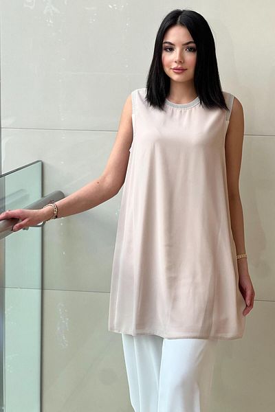 FUAT GÜRSEN Fuat Gürşen Ribbed Sleeveless Chiffon Tunic