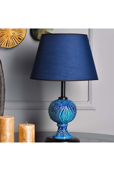 Genel Markalar Light Sardes Çini Detaylı Seramik Abajur - Mavi Şapka / Siyah Ayak