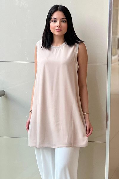 FUAT GÜRSEN Fuat Gürşen Ribbed Sleeveless Chiffon Tunic