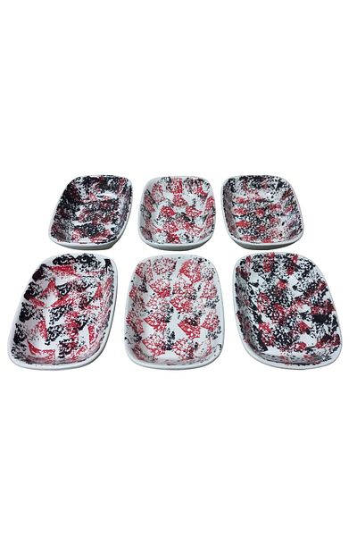 Ceka Tile Pattern 6 Piece Ceramic Rectangular Boat Plate 13 cm Red Black