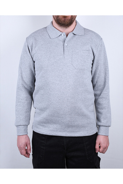 By Okat Polo Collar Pocketed Work Sweatshirt with Fleece Keeps Warm 2 Threads