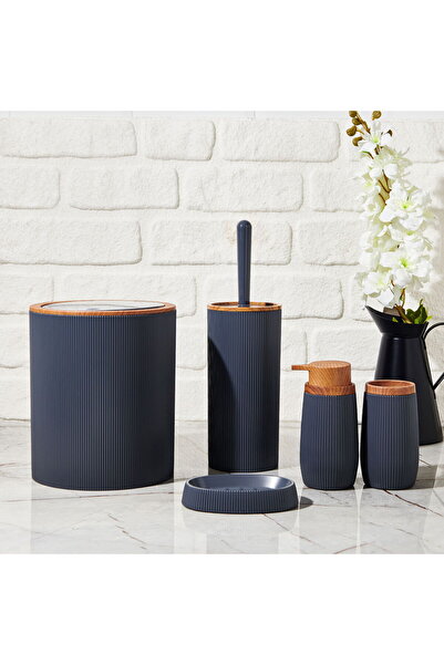ASPARTAM Wooden Patterned 5-Piece Bathroom Set - Anthracite
