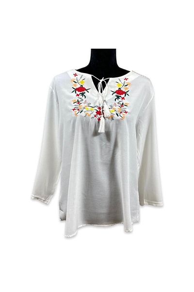 Intisimo Women's Blouse, Traditional Motifs, White/multicolor - 42/xxl