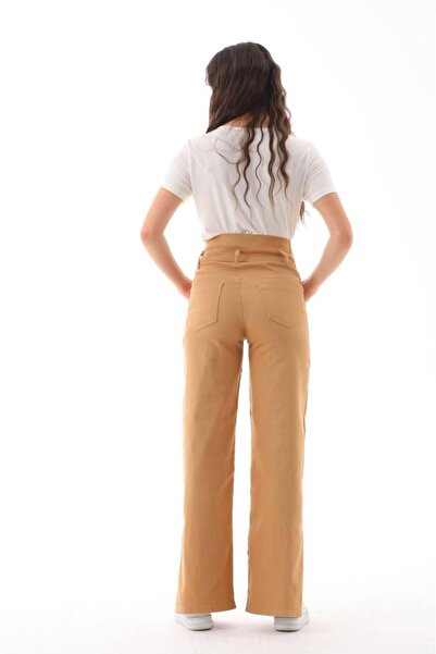 BIG LESSON Hamile Esnek Karın Bantlı Beli Ayarlanabilir Boru Paça Yırtmaçlı Kot Pantolon