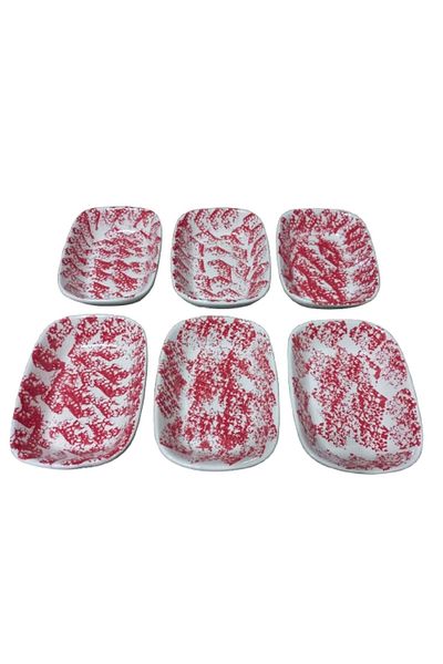 Ceka Tile Pattern 6 Piece Ceramic Rectangular Boat Plate 13 cm Red